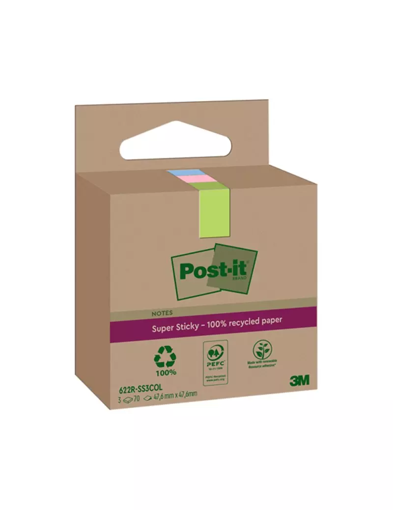 Post-it Notes Super Sticky Green 622R-SS12COL 3M - 47,6x47,6 mm - 7100284577 (Assortiti Pastello Conf. 3) Post-it Notes Super Sticky Green 622R-SS12COL 3M - 47,6x47,6 mm - 7100284577 (Assortiti Pastello Conf. 3)