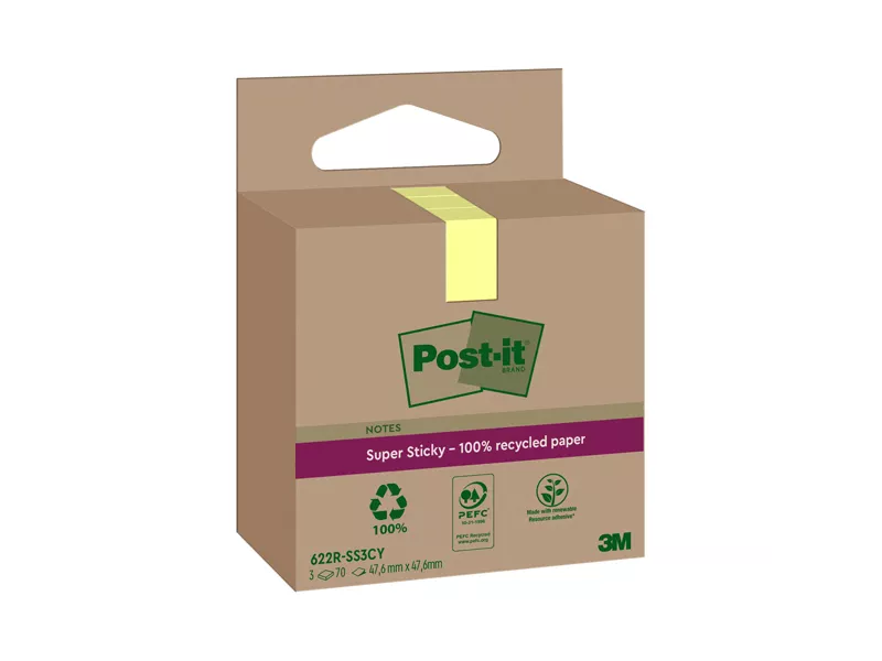 Post-it Notes Super Sticky Green 622R-SS3CY 3M - 47,6x47,6 mm - 7100284575 (Giallo Canary Conf. 3)