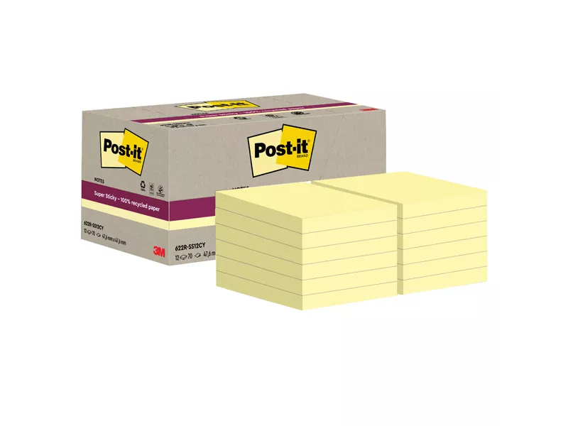Post-it Notes Super Sticky Green 622R-SSCY 3M - 47,6x47,6 mm - 7100284576 (Giallo Canary Conf. 12)