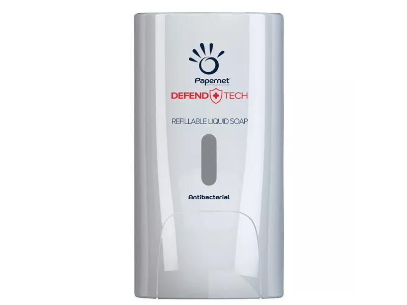 Dispenser da Parete Antibatterico Defend Tech Papernet - per Sapone Liquido e Gel - 22x11,6x13,9 cm - 416149 (Bianco)