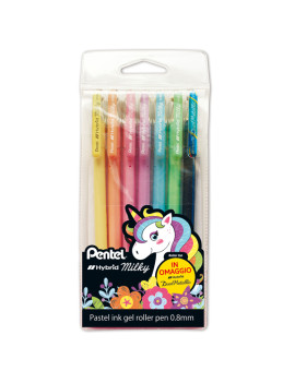 Penna Roller Gel Hybrid Milky Pentel - 0,8 mm - 0022188 (Assortiti Pastel Conf. 7)