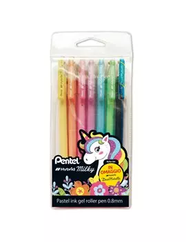 Penna Roller Gel Hybrid Milky Pentel - 0,8 mm - 0022188 (Assortiti Pastel Conf. 7)