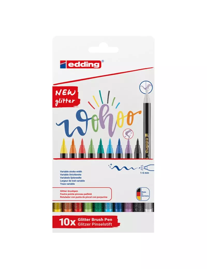Pennarello Brush 1340 Edding - 1-6 mm - 4-1340-10-4 (Assortiti Glitter Conf. 10) Pennarello Brush 1340 Edding - 1-6 mm - 4-1340-10-4 (Assortiti Glitter Conf. 10)