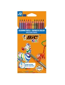 Matite Colorate Evolution Stripes Bic - 9505222 (Assortiti Conf. 12)