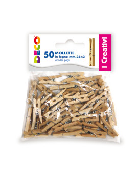 Mollette Naturali in Legno Deco CWR - 25 mm - 11687 (Naturale Conf. 50)