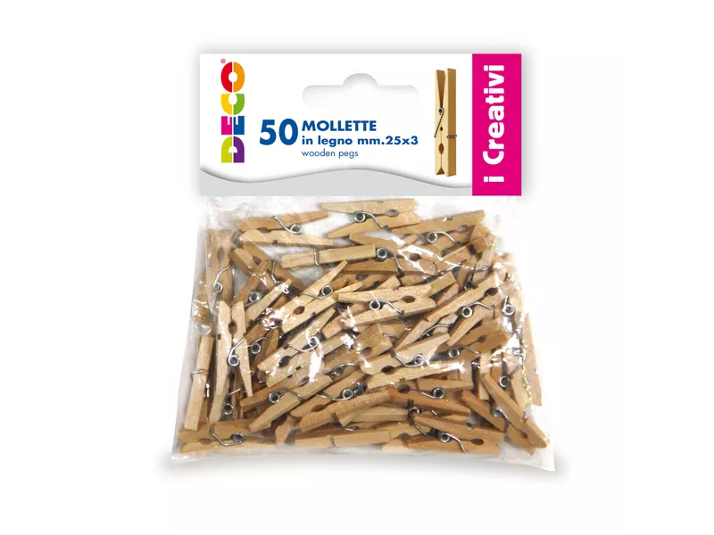 Mollette Naturali in Legno Deco CWR - 25 mm - 11687 (Naturale Conf. 50)