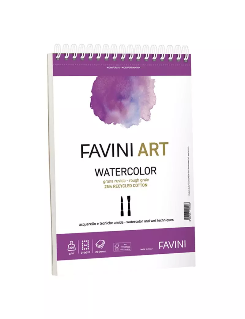 Album Spiralato Art Watercolor Favini - 14,8x21 cm - 300 g - A290025 (Bianco) Album Spiralato Art Watercolor Favini - 14,8x21 cm - 300 g - A290025 (Bianco)