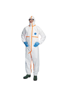 Tuta da Lavoro Tyvek 800J DuPont - Taglia XL - Nastrature Arancioni - TY390.59.01-XL (Bianco)