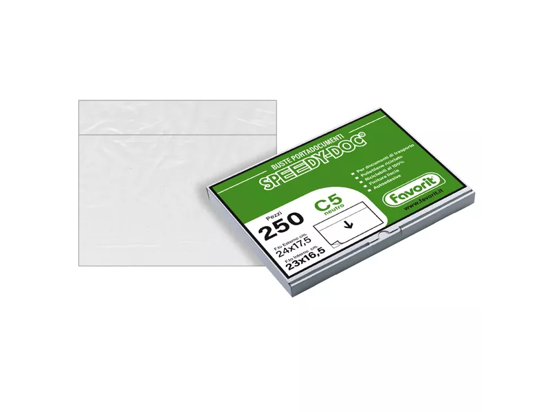 Busta Adesiva Portadocumenti Speedy Doc C5 Favorit - Neutro - 23x16,5 cm - 100500099 (Trasparente Conf. 250)