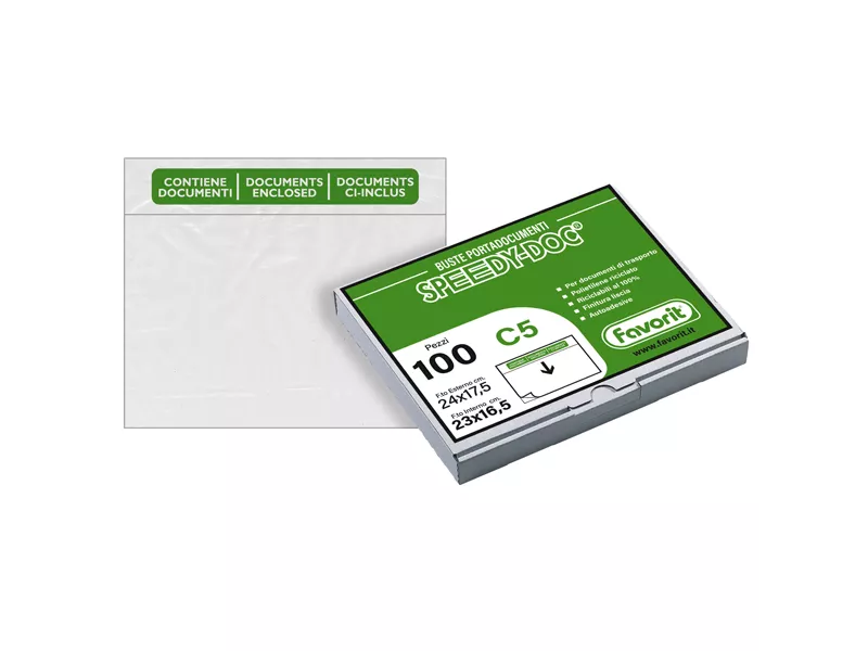 Busta Adesiva Portadocumenti Speedy Doc C5 Favorit - Contiene Documenti - 23x16,5 cm - 100500098 (Trasparente Conf. 100)