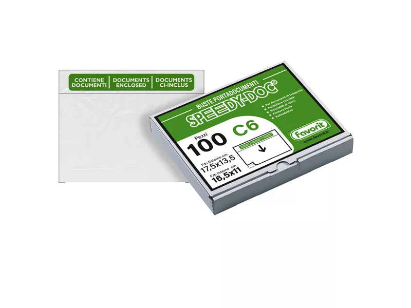 Busta Adesiva Portadocumenti Speedy Doc C6 Favorit - Contiene Documenti - 16,5x11 cm - 100500100 (Trasparente Conf. 100)