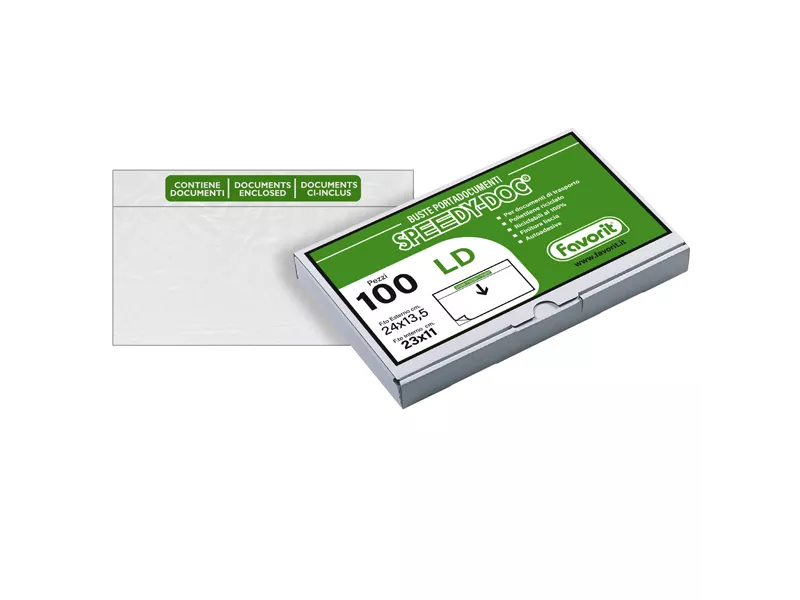 Busta Adesiva Portadocumenti Speedy Doc LD Favorit - Contiene Documenti - 23x11 cm - 100500102 (Trasparente Conf. 100)