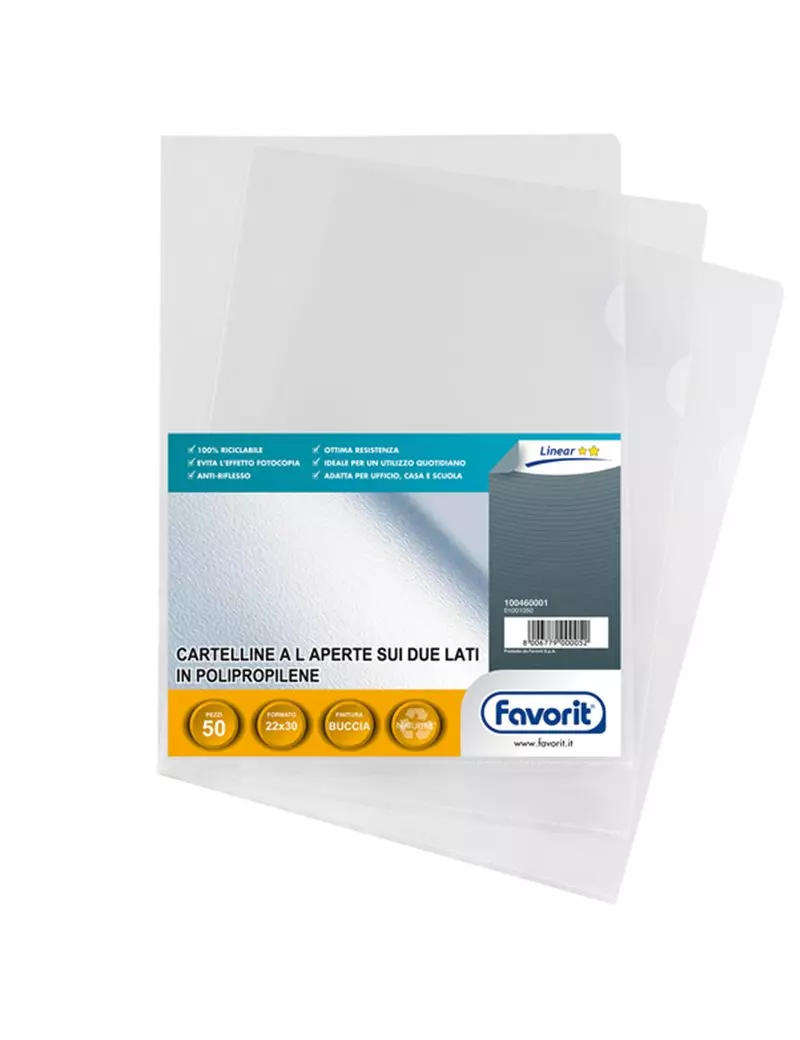 Cartellina a L Pratic Favorit - 22x30 cm - Linear Goffrata - 100460001 (Trasparente Conf. 50) Cartellina a L Pratic Favorit - 22x30 cm - Linear Goffrata - 100460001 (Trasparente Conf. 50)