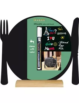 Lavagna da Tavolo Silhouette Securit - 24x25 cm - Piatto con Posate - FBT-PLAT (Nero)