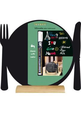 Lavagna da Tavolo Silhouette Securit - 24x25 cm - Piatto con Posate - FBT-PLAT (Nero)