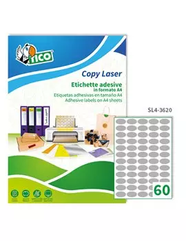 Etichette Adesive Ovali Tico - 36x20 mm - SL4-3620 (Argento Satinato Conf. 100)