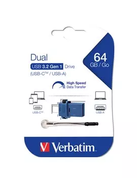 Pen Drive Store'n'Go Dual Drive Verbatim - USB 3.0 USB-A / USB-C - 64GB - 49967 (Blu)