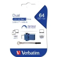 Pen Drive Store'n'Go Dual Drive Verbatim - USB 3.0 USB-A / USB-C - 64GB - 49967 (Blu)