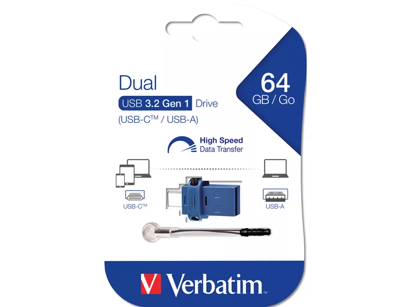 Pen Drive Store'n'Go Dual Drive Verbatim - USB 3.0 USB-A / USB-C - 64GB - 49967 (Blu)