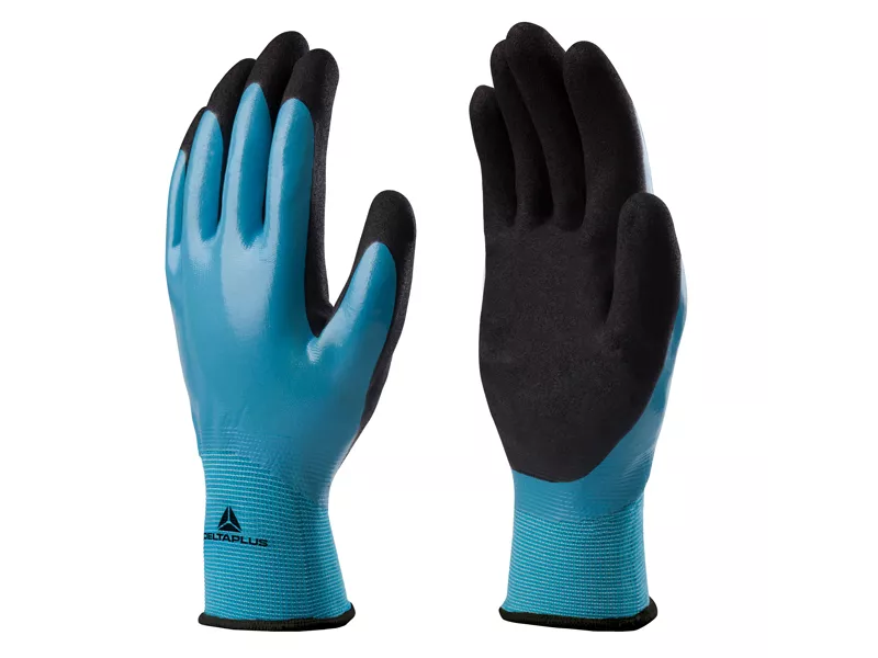 Guanti in Poliammide con Palmo in Nitrile Wet&Dry VV636BL Delta Plus - Taglia 10 - VV360BL10 (Blu e Nero)