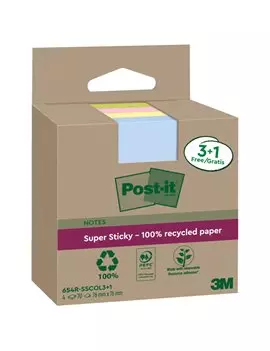 Post-it Notes Super Sticky Green 654R-SSCOL3+1 3M - 76x76 mm - 7100285103 (Giallo Canary Conf. 4)