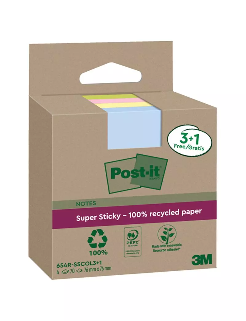 Post-it Notes Super Sticky Green 654R-SSCOL3+1 3M - 76x76 mm - 7100285103 (Giallo Canary Conf. 4) Post-it Notes Super Sticky Green 654R-SSCOL3+1 3M - 76x76 mm - 7100285103 (Giallo Canary Conf. 4)