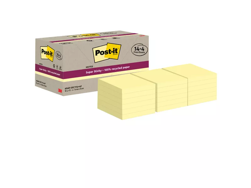 Post-it Notes Super Sticky Green 654R-SSCY14+4 3M - 76x76 mm - 7100284878 (Giallo Canary Conf. 18)