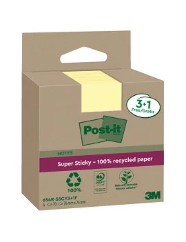 Post-it Notes Super Sticky Green 654R-SSCY3+1 3M - 76x76 mm - 7100285105 (Giallo Canary Conf. 4)