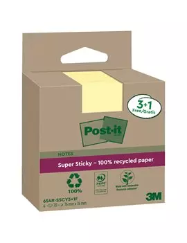 Post-it Notes Super Sticky Green 654R-SSCY3+1 3M - 76x76 mm - 7100285105 (Giallo Canary Conf. 4)