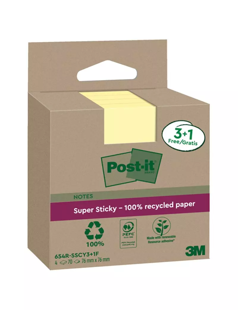 Post-it Notes Super Sticky Green 654R-SSCY3+1 3M - 76x76 mm - 7100285105 (Giallo Canary Conf. 4) Post-it Notes Super Sticky Green 654R-SSCY3+1 3M - 76x76 mm - 7100285105 (Giallo Canary Conf. 4)