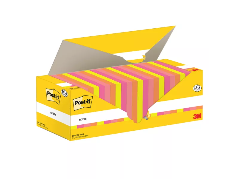 Post-it Notes Super Sticky 654-COL-VP24 3M - 76x76 mm - 7100317837 (Assortiti Conf. 24)
