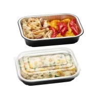 Contenitore in Alluminio con Coperchio in PET Cuki - 2 Porzioni - 22x15x4,4 cm - 154227267 (Nero e Trasparente Conf. 25)