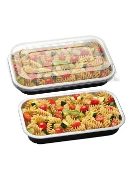 Contenitore in Alluminio con Coperchio in PET Cuki - 4 Porzioni - 26,5x16,2x3,7 cm - 154228467 (Nero e Trasparente Conf. 25)