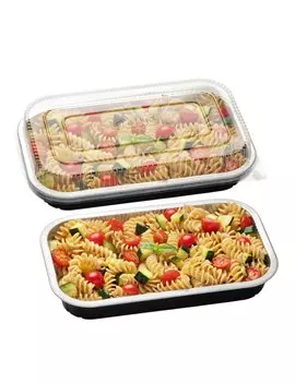 Contenitore in Alluminio con Coperchio in PET Cuki - 4 Porzioni - 26,5x16,2x3,7 cm - 154228467 (Nero e Trasparente Conf. 25)