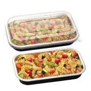 Contenitore in Alluminio con Coperchio in PET Cuki - 4 Porzioni - 26,5x16,2x3,7 cm - 154228467 (Nero e Trasparente Conf. 25)