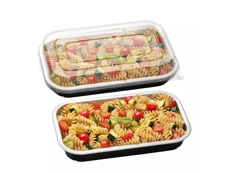 Contenitore in Alluminio con Coperchio in PET Cuki - 4 Porzioni - 26,5x16,2x3,7 cm - 154228467 (Nero e Trasparente Conf. 25)