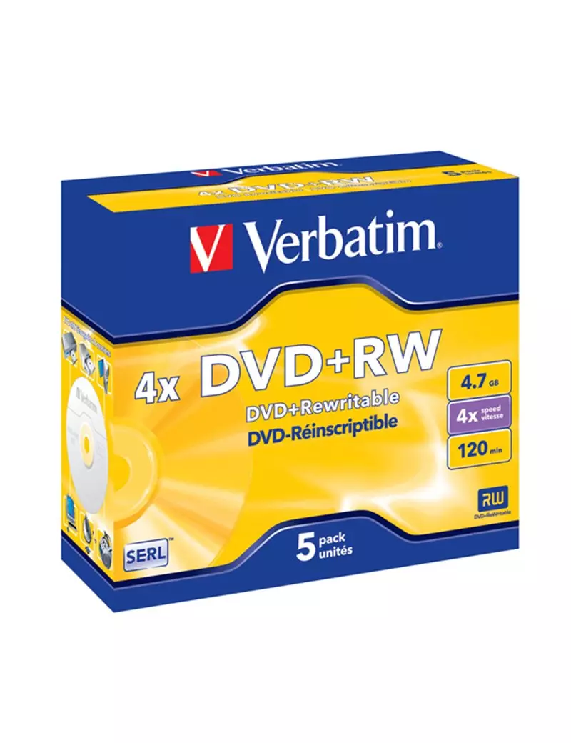 DVD Verbatim - DVD+RW - 4,7 GB - 4x - Jewel Case - 43229 (Conf. 5) DVD Verbatim - DVD+RW - 4,7 GB - 4x - Jewel Case - 43229 (Conf. 5)