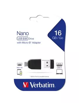 Pen Drive Store'n'Stay Nano Verbatim - con Adattatore OTG Micro USB - USB 2.0 - 16GB - 49821 (Nero)