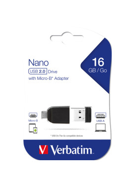 Pen Drive Store'n'Stay Nano Verbatim - con Adattatore OTG Micro USB - USB 2.0 - 16GB - 49821 (Nero)