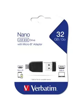 Pen Drive Store'n'Stay Nano Verbatim - con Adattatore OTG Micro USB - USB 2.0 - 32GB - 49822 (Nero)