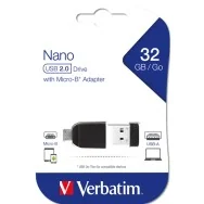 Pen Drive Store'n'Stay Nano Verbatim - con Adattatore OTG Micro USB - USB 2.0 - 32GB - 49822 (Nero)
