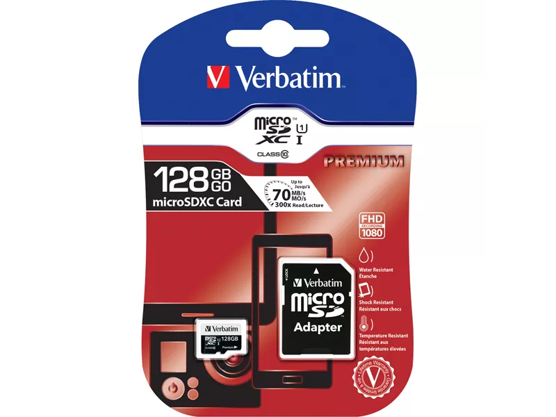 Micro SDHC Class 10 Verbatim - con Adattatore - 128 GB - 44085