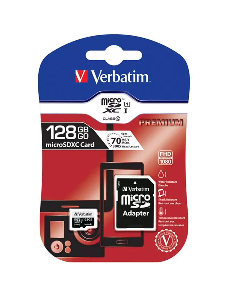 Micro SDHC Class 10 Verbatim - con Adattatore - 128 GB - 44085 Micro SDHC Class 10 Verbatim - con Adattatore - 128 GB - 44085