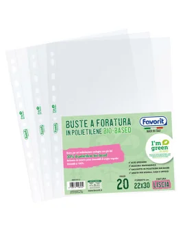 Busta a Perforazione Universale Bio-Based Favorit - 22x30 cm - Liscia Superior - 400178113 (Trasparente Conf. 20)