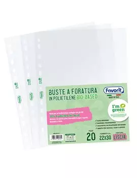 Busta a Perforazione Universale Bio-Based Favorit - 22x30 cm - Liscia Superior - 400178113 (Trasparente Conf. 20)