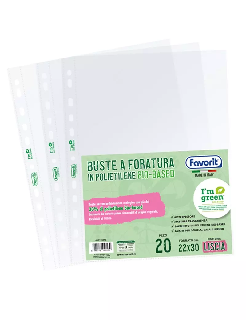 Busta a Perforazione Universale Bio-Based Favorit - 22x30 cm - Liscia Superior - 400178113 (Trasparente Conf. 20) Busta a Perforazione Universale Bio-Based Favorit - 22x30 cm - Liscia Superior - 400178113 (Trasparente Conf. 20)