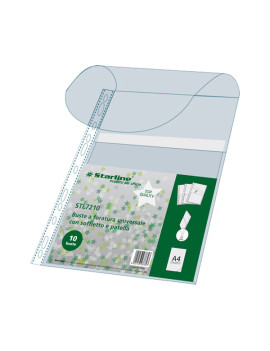 Busta a Perforazione Universale con Soffietto e Patella Starline - 21x30 cm - Liscia Alto Spessore (Trasparente Conf. 10)