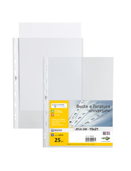 Busta a Perforazione Universale Atla 100 Sei Rota - 15x21 cm - Goffrata Medio Spessore - 661515 (Trasparente Conf. 25)