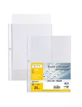Busta a Perforazione Universale Atla 100 Sei Rota - 18x24 cm - Goffrata Medio Spessore - 661815 (Trasparente Conf. 25)