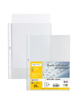 Busta a Perforazione Universale Atla 100 Sei Rota - 22x30 cm - Goffrata Medio Spessore - 662210 (Trasparente Conf. 25)